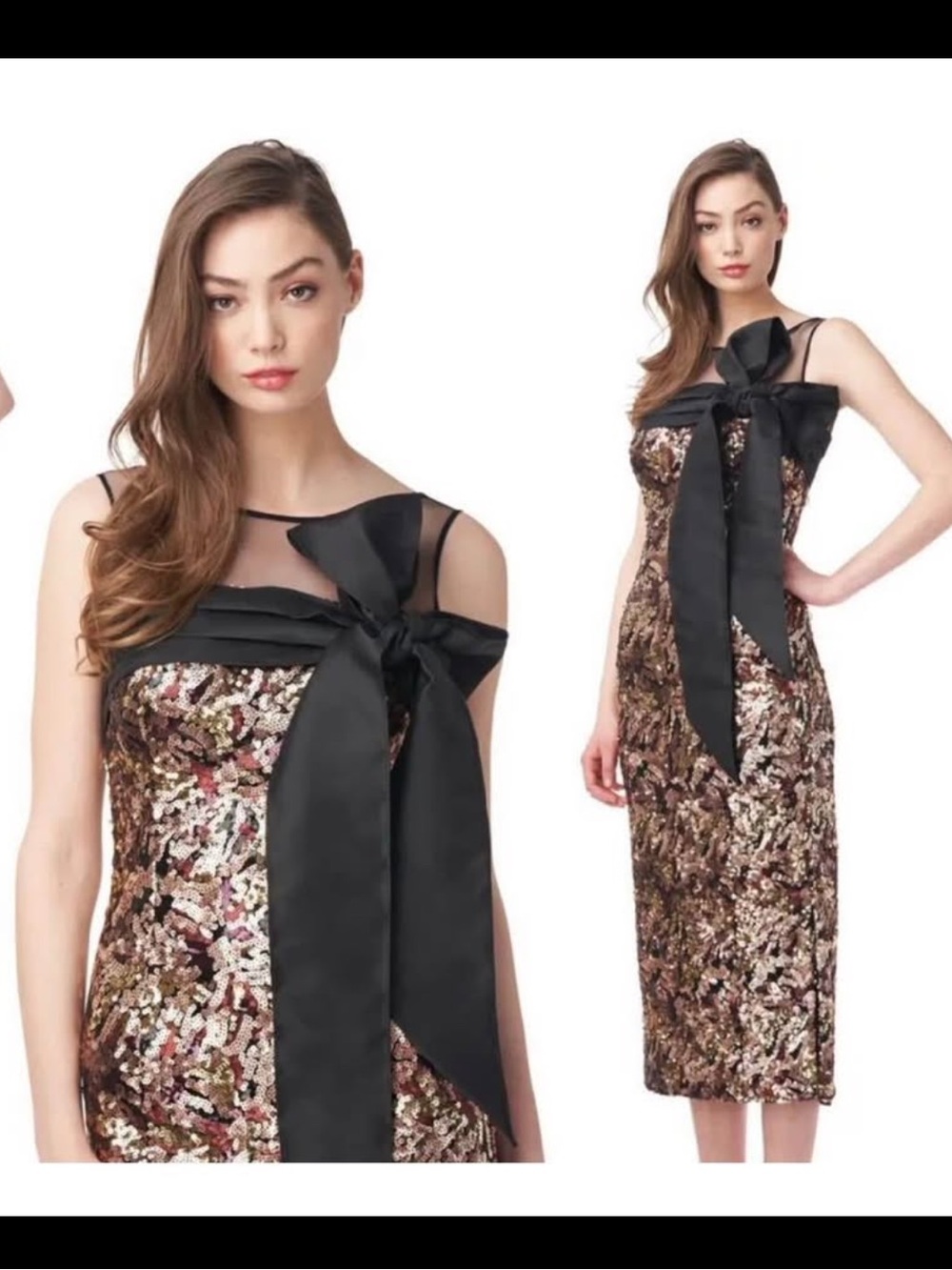 JS Collections Black Bow Sequin Midi Dress
